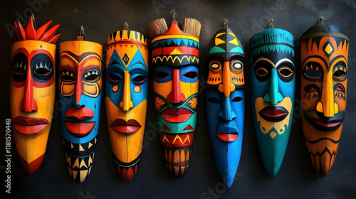 Colorful Tribal Masks Displ...