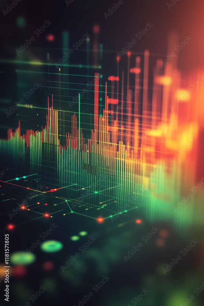 Abstract Financial Data Visualization with Colorful Graphs, Charts, and a Bright Green Focus Abstract Financial Data Visualization with Colorful Graphs, Charts, and a Bright Green Focus