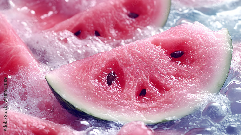 Fototapeta premium Juicy Watermelon Slices Refreshingly Chill in Ice Water