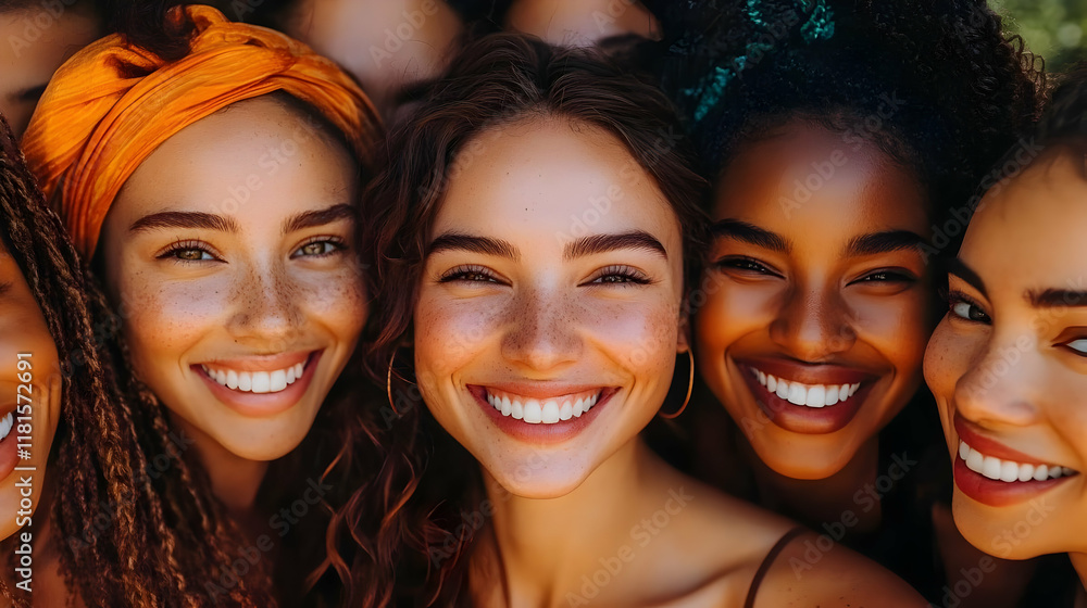 Diverse Women Smiling Together, Promoting Unity and Joy Diverse Women Smiling Together, Promoting Unity and Joy