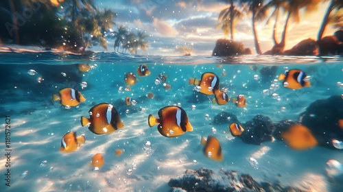 Tropical Fish Swim in Ocean...