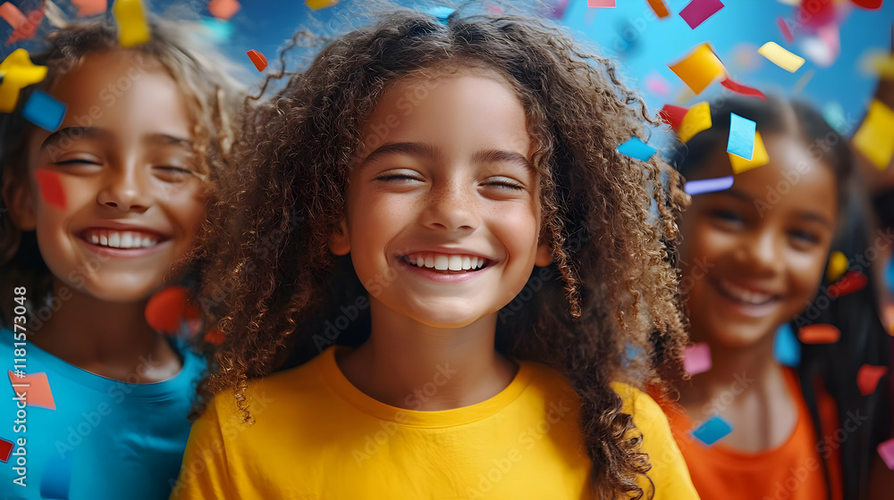 Kids Celebrate with Colorful Confetti, Joyful Smiles, and Happy Times Together Kids Celebrate with Colorful Confetti, Joyful Smiles, and Happy Times Together