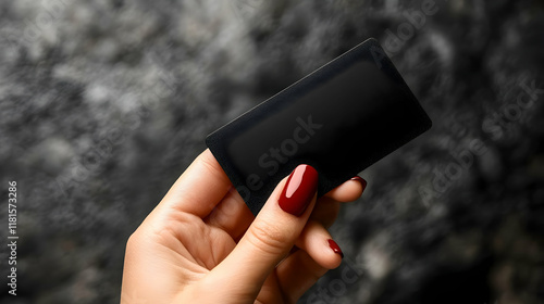 Hand Holds Black Card Securely on Blurred Background photo