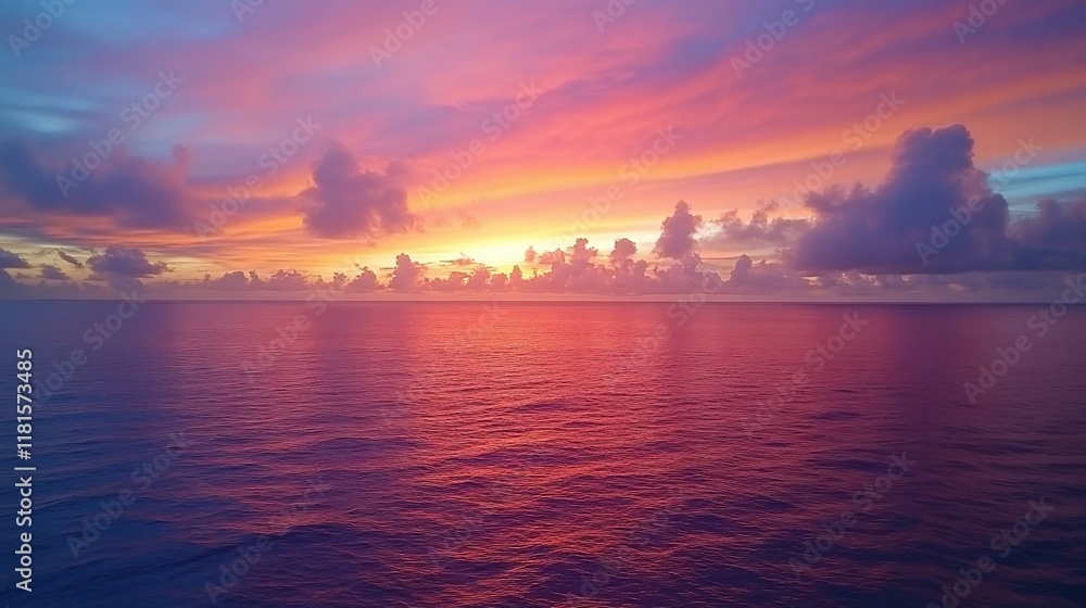 Vibrant sunset over calm ocean, colorful sky reflecting on water. Vibrant sunset over calm ocean, colorful sky reflecting on water.