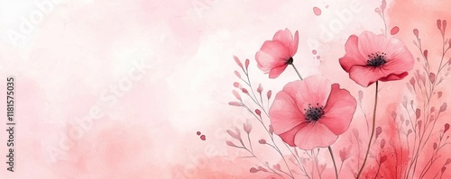 Delicate pink flowers with a soft watercolor background. photo