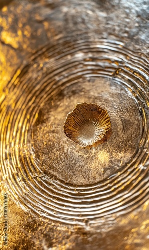 A detailed close up view of a circle of water featuring a hole in its center photo