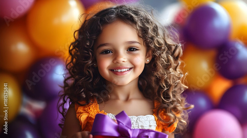 Smiling Girl with Balloons ...