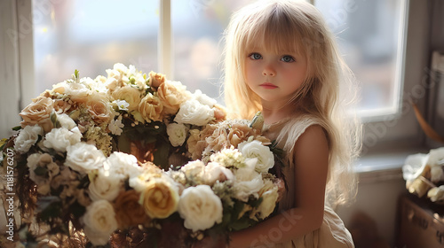 Child Holds Floral Wreath, ...