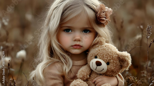 Little Girl Holds Teddy Bea...