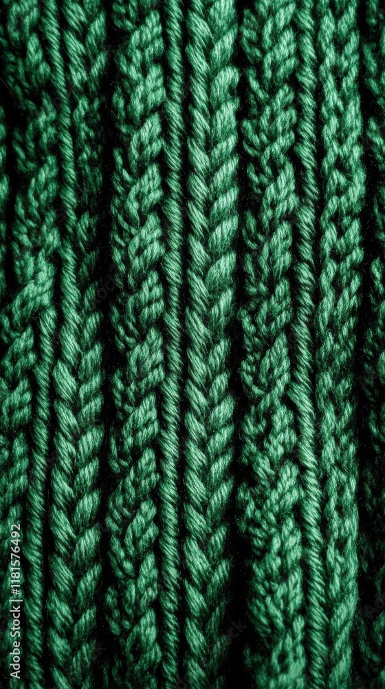 Close-up view of textured green knitting showcasing intricate patterns and vibrant shades in soft yarn during a crafting session Close-up view of textured green knitting showcasing intricate patterns and vibrant shades in soft yarn during a crafting session