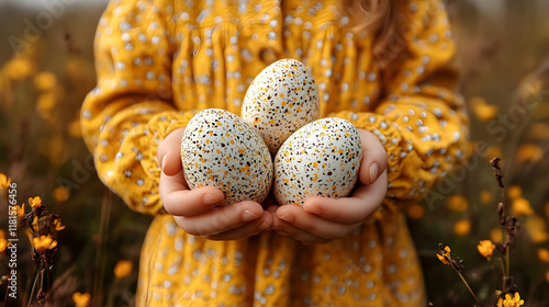 Child Holds Speckled Eggs G...