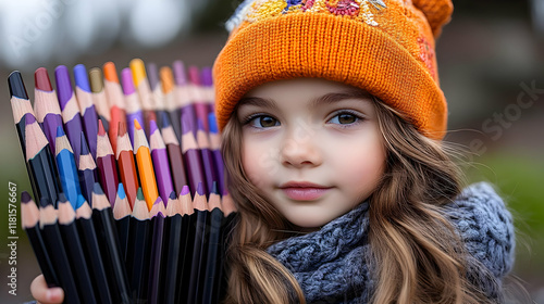 Child Holds Colorful Pencil...