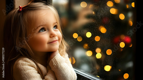 Little Girl Gazes at Holida...