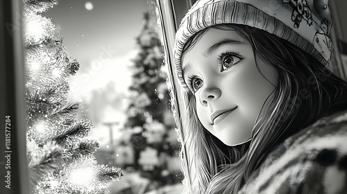 Child Gazes at Snowy Scene,...