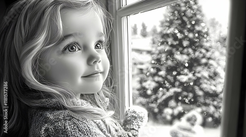 Child Gazes at Snowy Scene ...