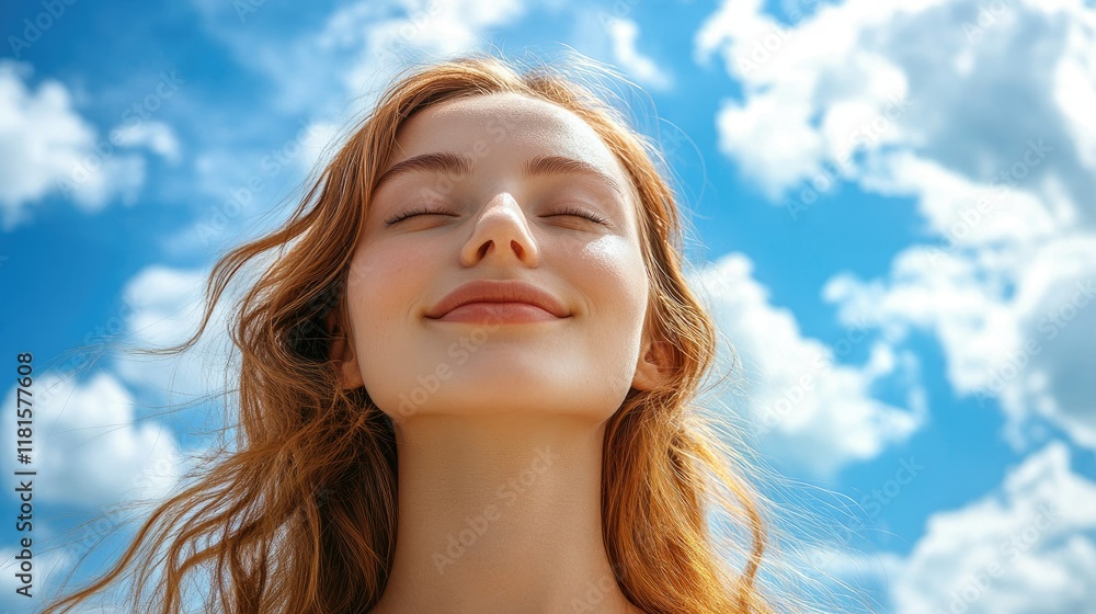 The beach under the blue sky and white clouds and the beautiful woman looking like she is enjoying her holiday The beach under the blue sky and white clouds and the beautiful woman looking like she is enjoying her holiday