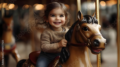 Child Smiles Riding Carouse...