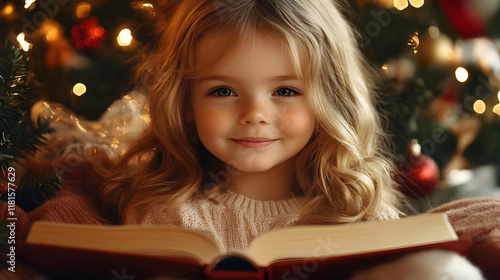 Little Girl Reads Book by C...