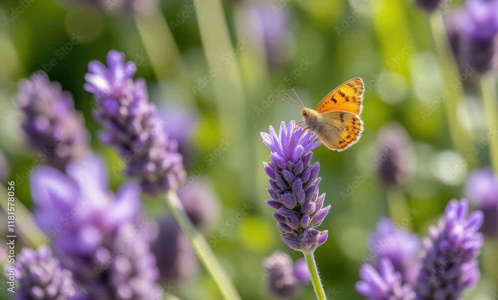 Butterfly perched on lavender flowers Butterfly perched on lavender flowers