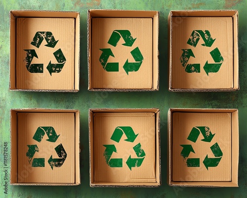 Ecofriendly icons on rustic cardboard boxes photo