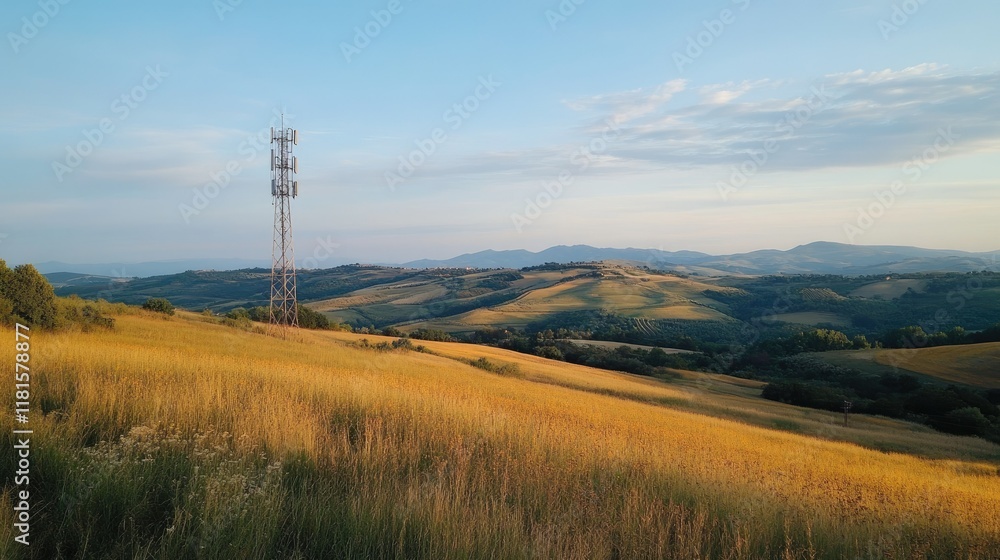A scenic view of a wireless backhaul tower in the countryside, blending technology with nature, efficient resource management in focus A scenic view of a wireless backhaul tower in the countryside, blending technology with nature, efficient resource management in focus