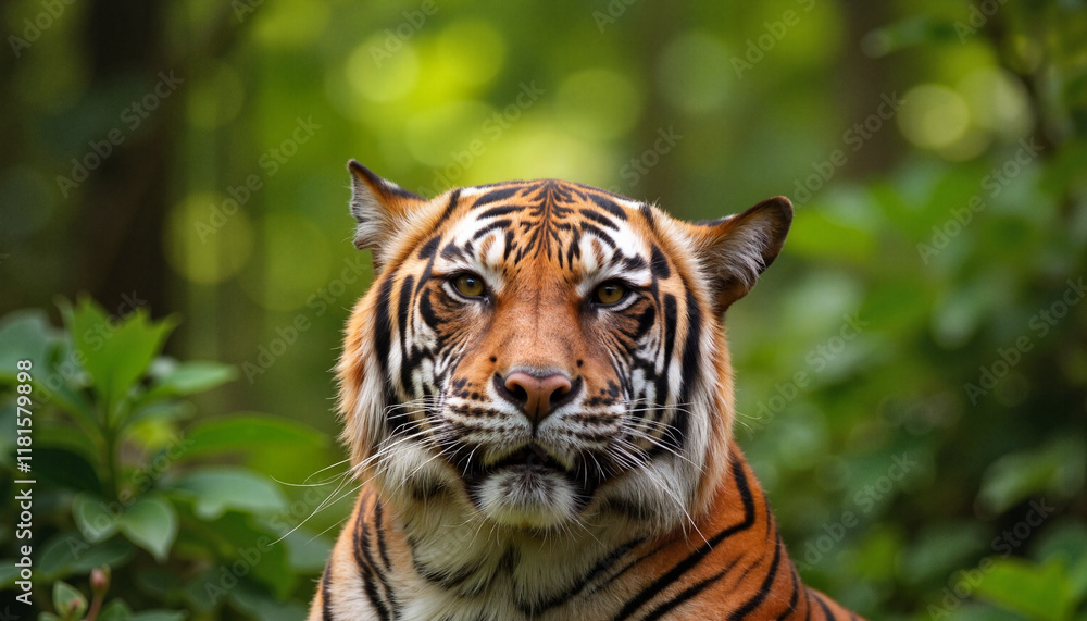 Fototapeta premium Majestic Bengal tiger gazing in lush jungle, wild beauty