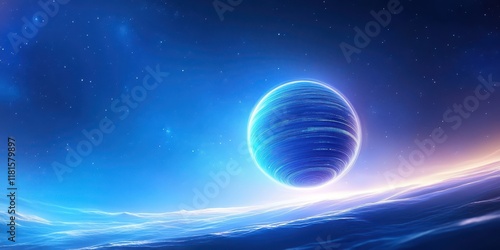 Wallpaper Mural Futuristic Glowing Planet Orbiting Over a Luminescent Landscape in Space Torontodigital.ca