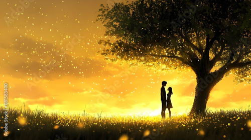 Couple Shares Golden Sunset...