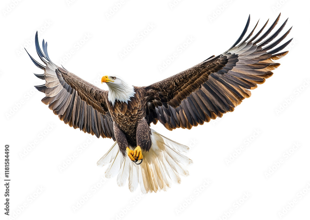 Majestic bald eagle soaring with wings spread wide, detailed bird of prey in flight, symbol of freedom, strength, and wildlife isolated on transparent background Majestic bald eagle soaring with wings spread wide, detailed bird of prey in flight, symbol of freedom, strength, and wildlife isolated on transparent background