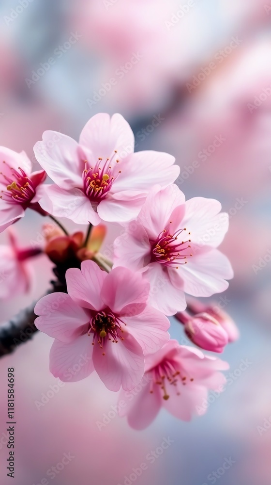 Delicate pink cherry blossoms in full bloom. Delicate pink cherry blossoms in full bloom.
