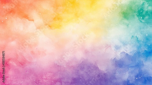 Vibrant Watercolor Rainbow Gradient Background with Splattered Paint Texture.