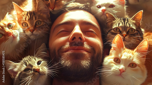 Man Relaxes with Cats: Furr...