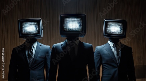 Three Businessmen with Retro TVs as Heads - A Contemporary Art Piece