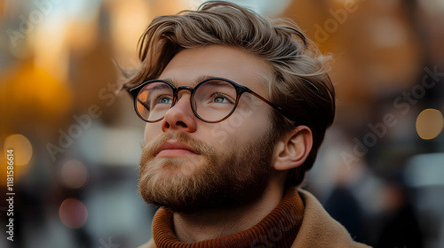 Man Looks Up in Wonder at C...