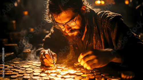 Man Counts Coins Carefully ...