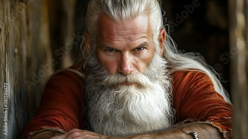 Elderly Man with Beard Sits...