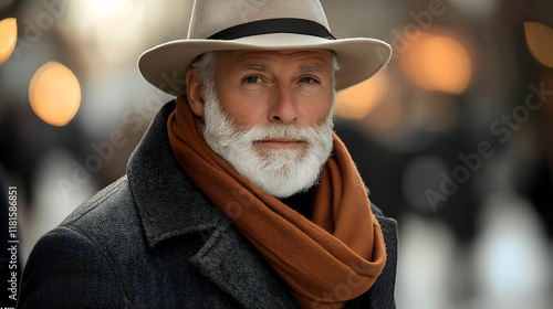 Man Wears Hat, Scarf, and C...
