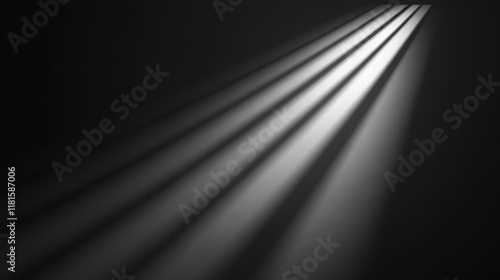 Dramatic Light Rays Through Window Blinds on Black Background, Abstract Texture