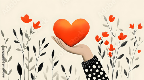 Hand Holds Heart with Love ...