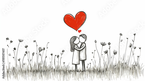 Couple Embraces in Meadow: ...