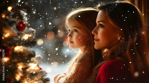 Family Watches Snow Fall by...
