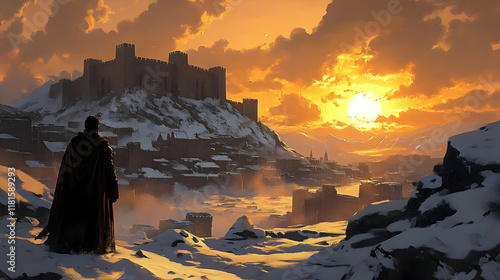 Snowy Citadel at Sunset: A ...