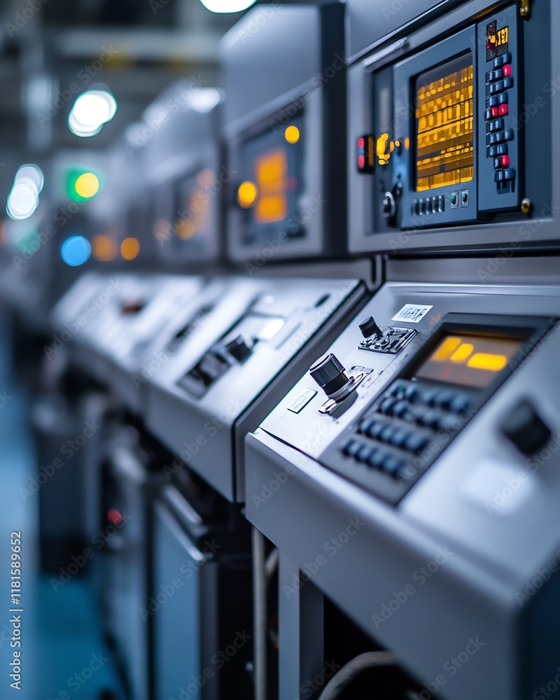 Futuristic automated production line in a cuttingedge factory, with digital control panels, robotic arms, and advanced technology enhancing efficiency Futuristic automated production line in a cuttingedge factory, with digital control panels, robotic arms, and advanced technology enhancing efficiency
