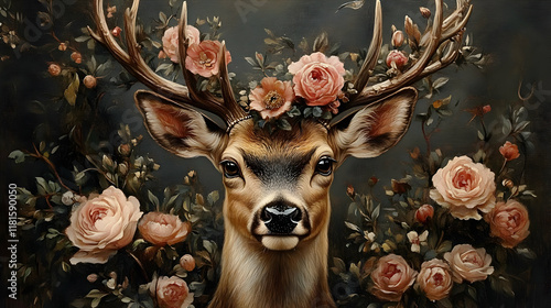 Majestic Deer with Floral C...