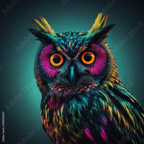 A neon-colored owl silhouette, clear background.