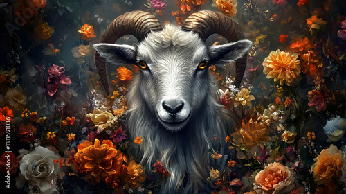 Majestic Goat Gazes Among A...
