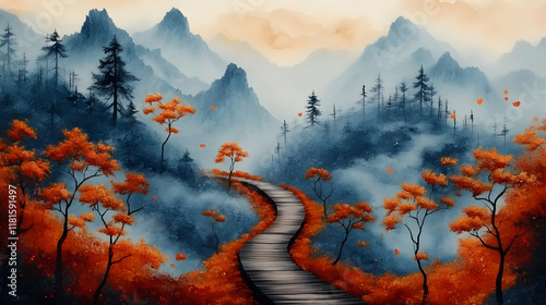 Autumn Path Winds Through M...