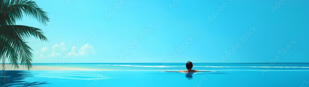 Fototapeta premium Entspannter Moment in einem Infinity-Pool mit Blick auf den Ozean