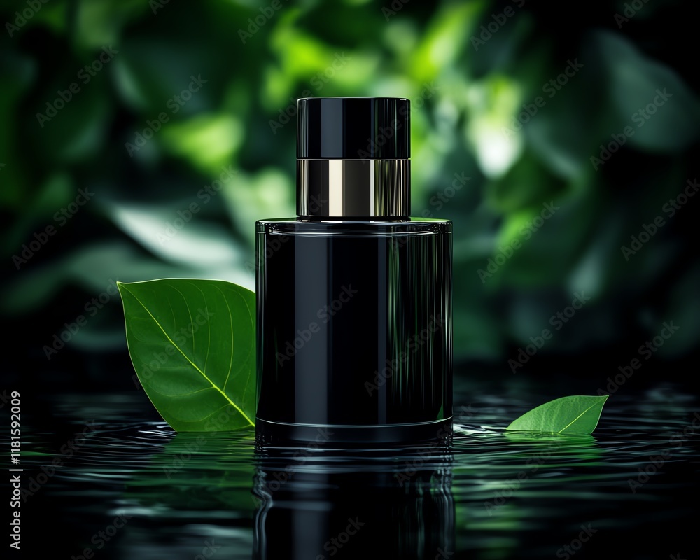 Elegant perfume bottle on a reflective surface. Elegant perfume bottle on a reflective surface.