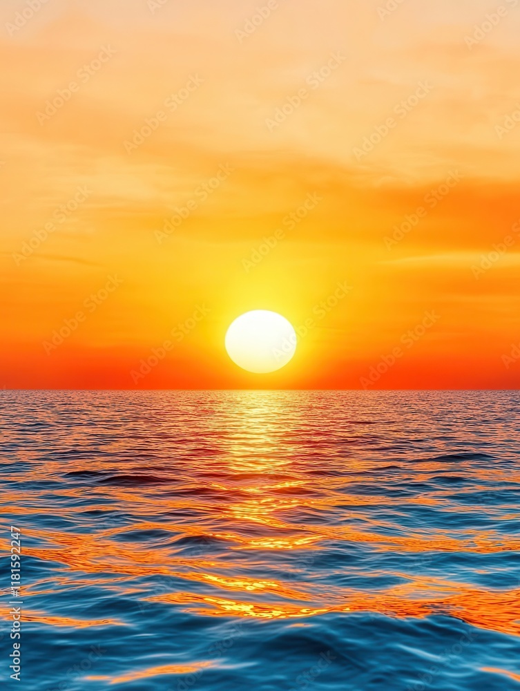 Tranquil Sunset Over Calm Ocean Waves with Vibrant Colors